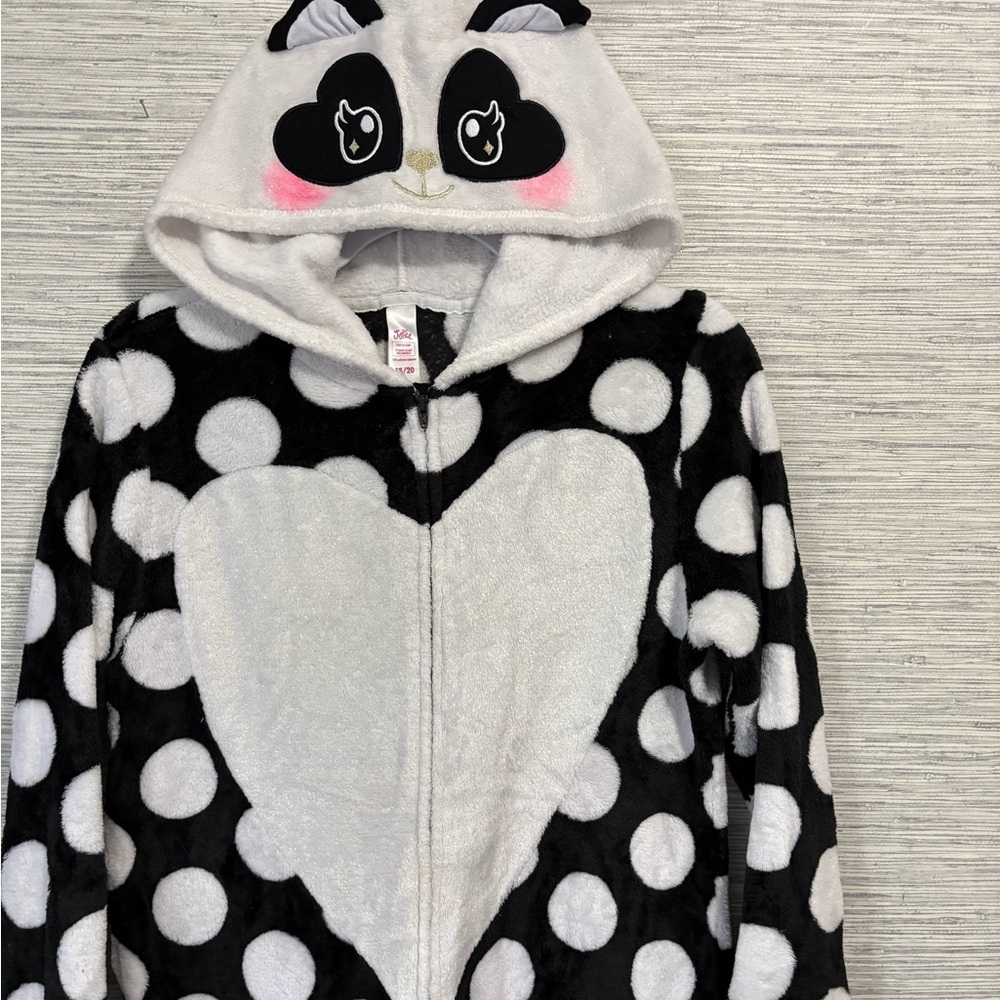 Justice Girls One Piece Panda Hooded Pajama Front Zip